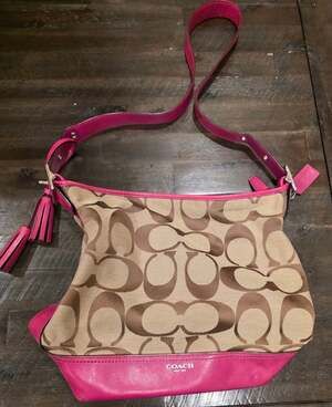 COACH Legacy Duffle Khaki Magenta Leather Shoulder Handbag